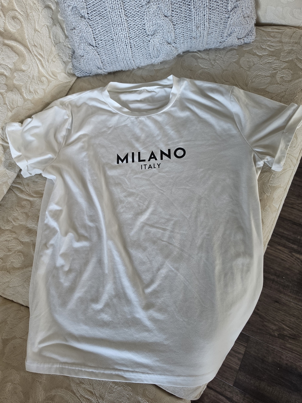 Milano White Short-Sleeve Logo Tee with Black Print